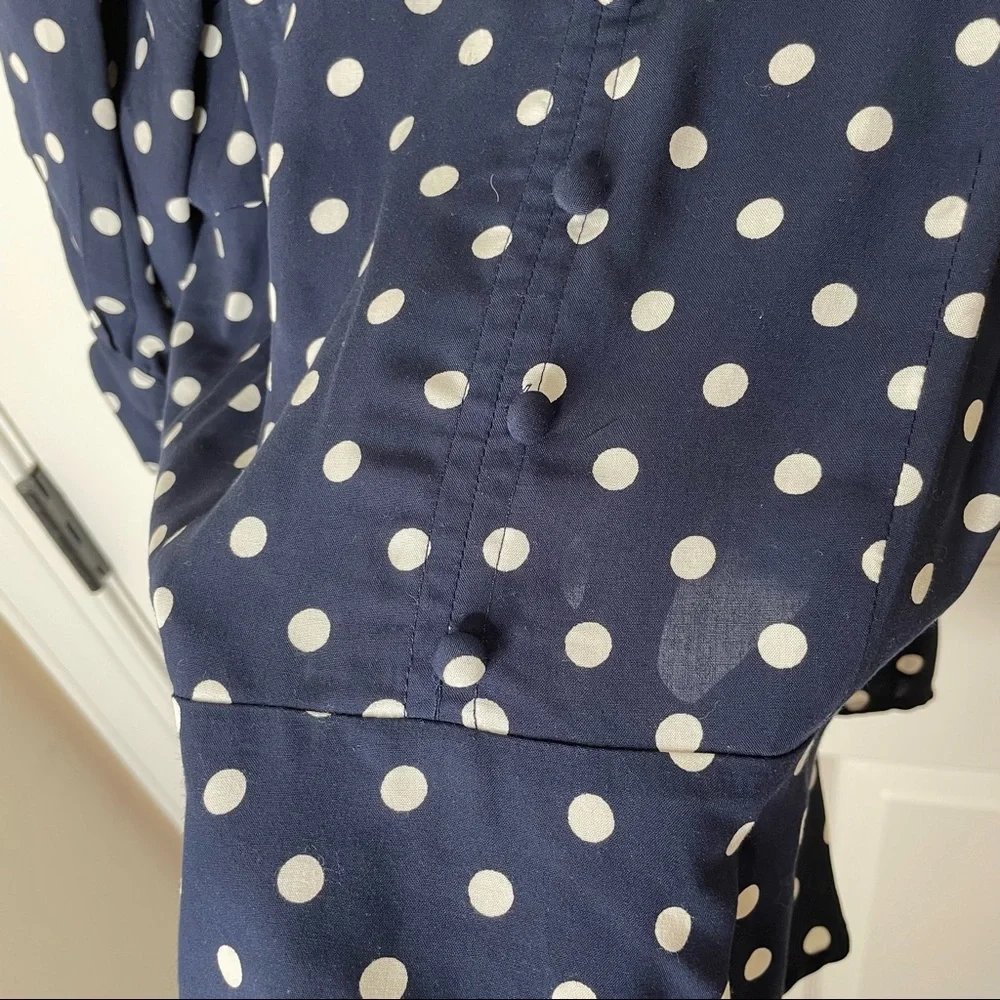J. Crew Navy Cream‎ Polka Dot Smocked Cropped Peplum Top XXS